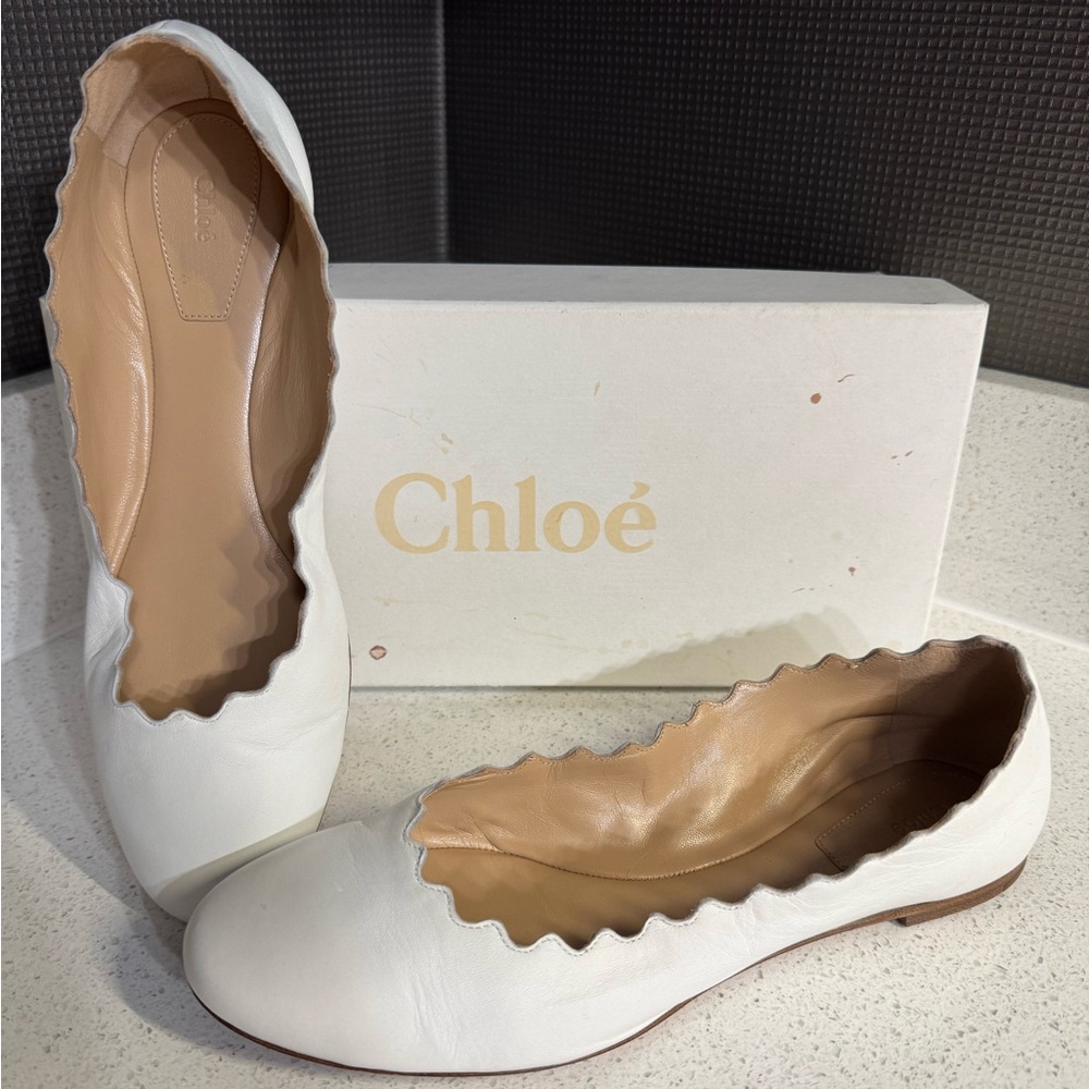 Chloé Leather Scalloped Accent Ballet Flats 38.5